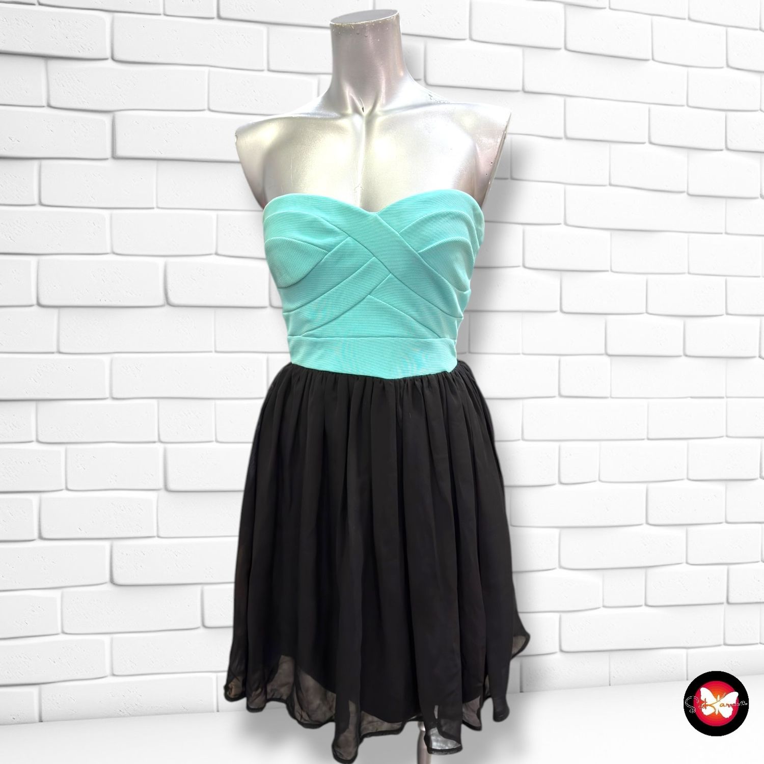 **HOY** Vestido de noche palabra de honor  TALLY WEIJL color Turquesa y negro Talla 36