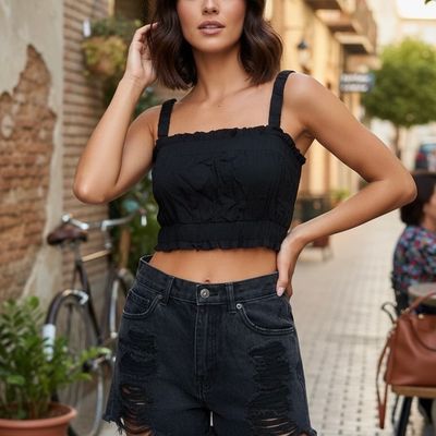 Crop top de bambula HUNKEMÖLLER color Negro Talla S