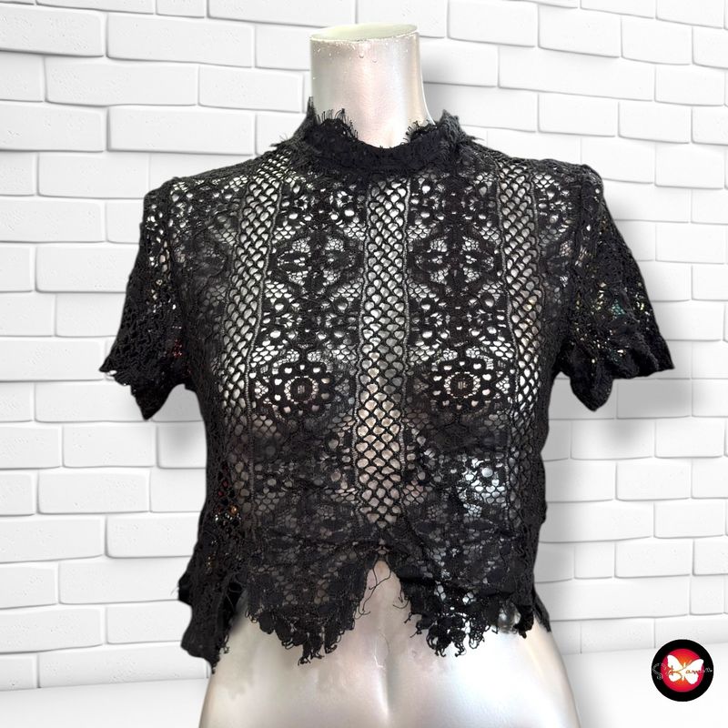 **HOY** Camiseta cropped de encaje ZARA color Negro Talla M