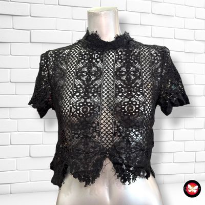 **HOY** Camiseta cropped de encaje ZARA color Negro Talla M