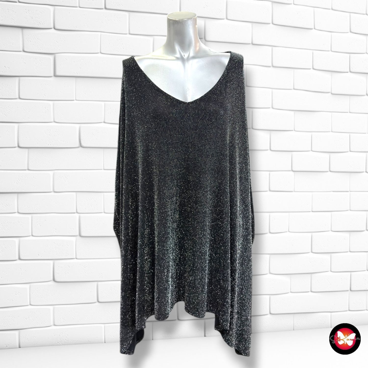 **HOY** Blusa de noche de lurex YOURS color Negro y plateado Talla 50/52 (22/24UK)