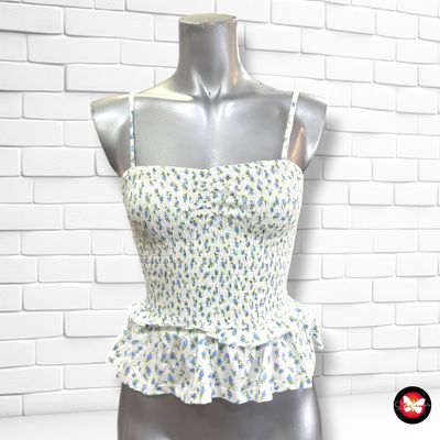 **HOY** Crop top fruncido de florecitas PRIMARK color Blanco Talla XS