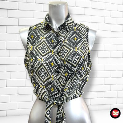 **HOY** Camisa traslúcida con lazo TALLY WEIJL color Negro, blanco y amarillo Talla XS