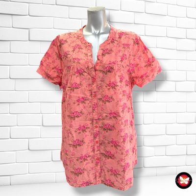 **HOY** Camisa de manga corta de florecitas BIAGGINI color Coral Talla 48