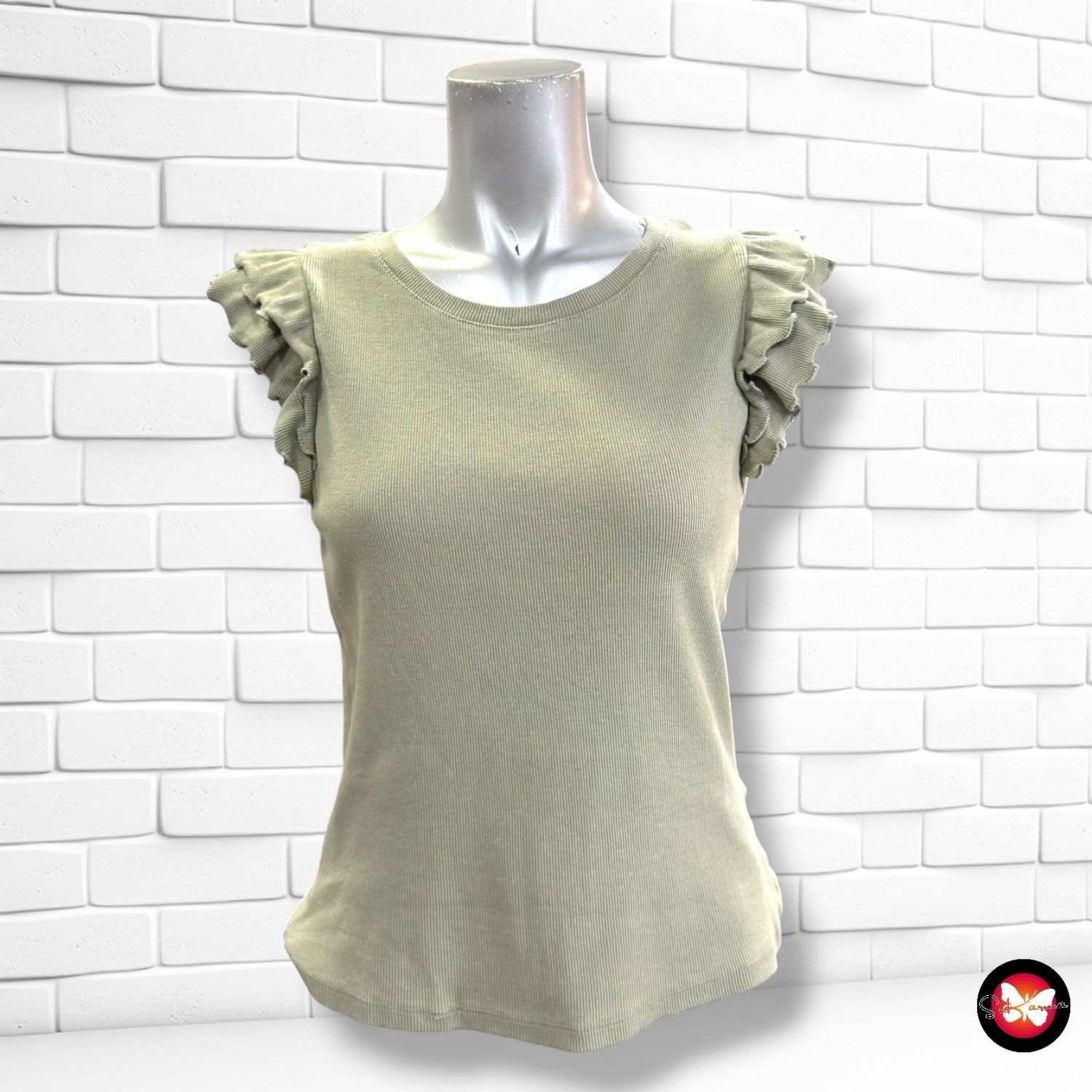 **HOY** Camiseta canalé con volantes PAGE ONE color Verde Talla S