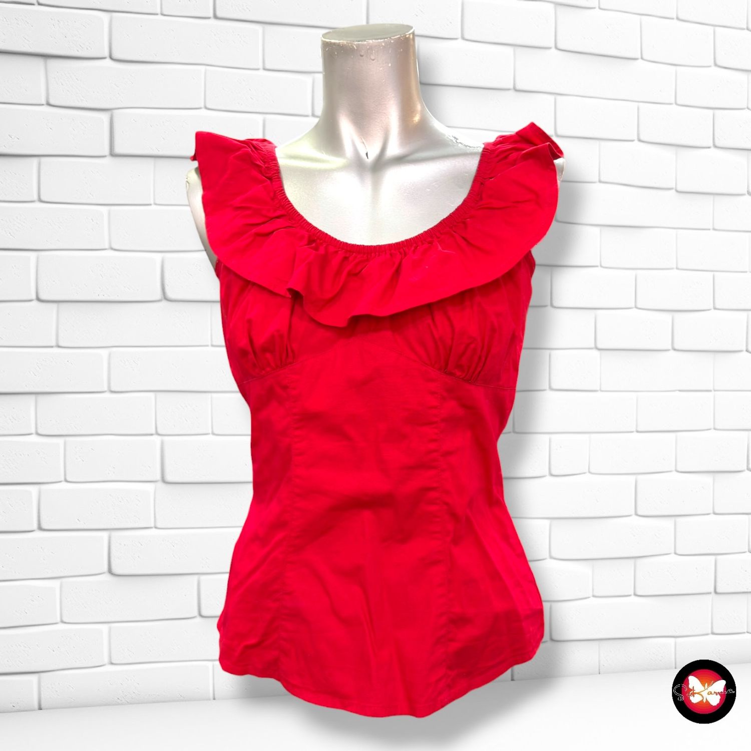 **HOY** Blusa escote barco con volante HELL BUNNY color Rojo Talla XS