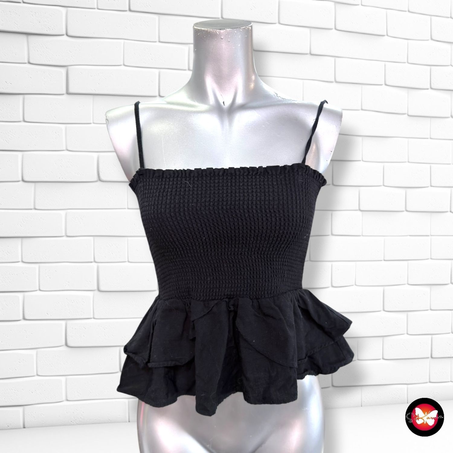 **HOY** Crop top fruncido ZARA color Negro Talla XS