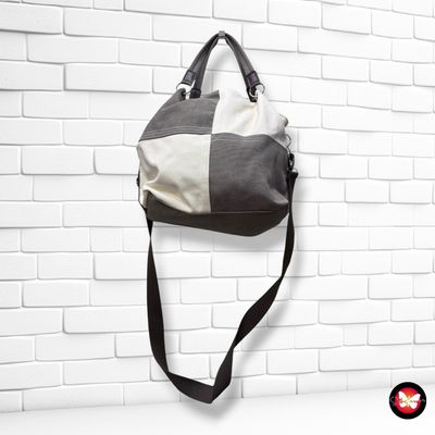 **HOY** Bolso de hombro / bandolera de tela  color Taupe y crema Talla GRANDE