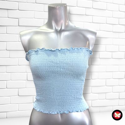 **HOY** Crop top palabra de honor fruncido AMISU color Celeste Talla M