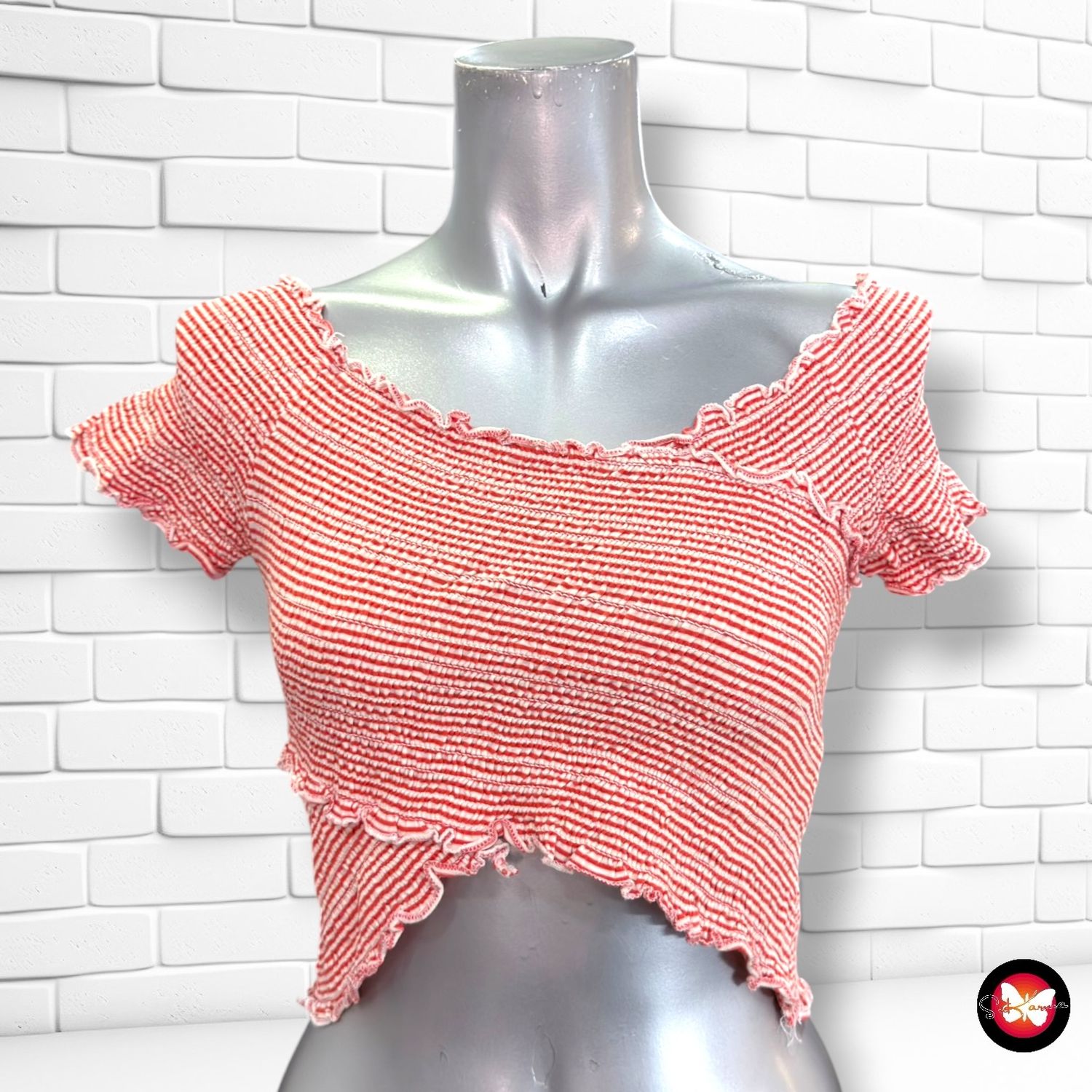 **HOY** Crop top frucido PIMKIE color Naranja y crema Talla XS