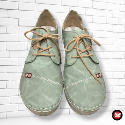 **HOY** Zapatos planos de piel con cordones RIEKER color Verde salvia Talla Calzado 39