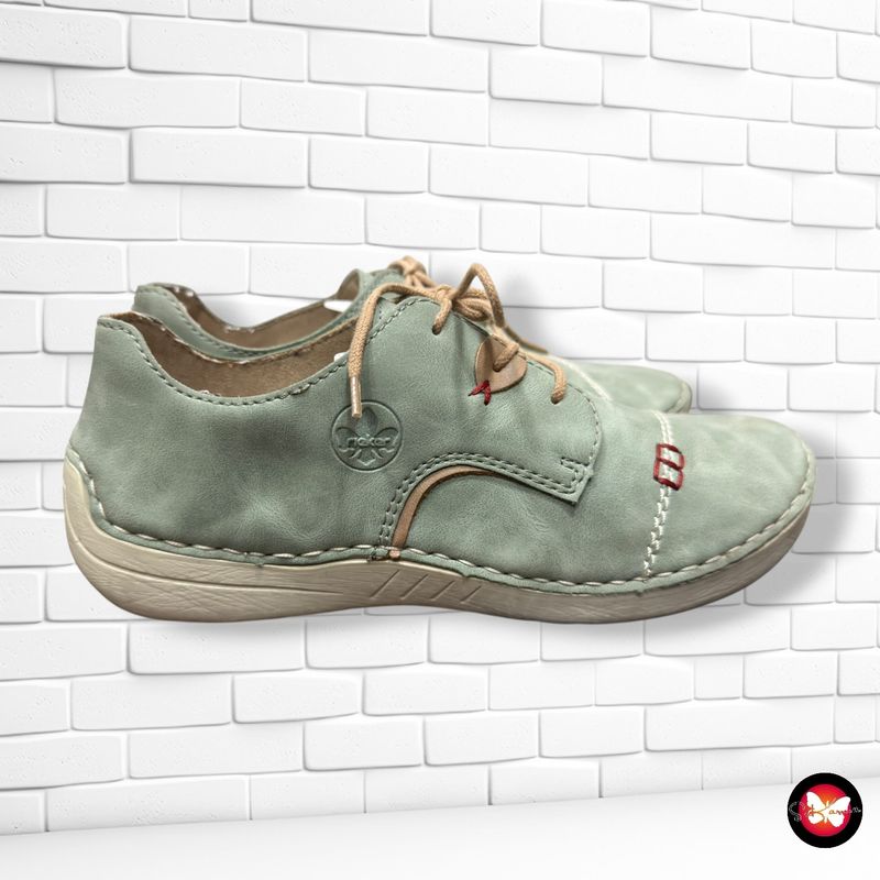 **HOY** Zapatos planos de piel con cordones RIEKER color Verde salvia Talla Calzado 39