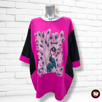 **HOY** Sudadera de vestir con brillos  color Magenta y negro Talla ÚNICA GRANDE