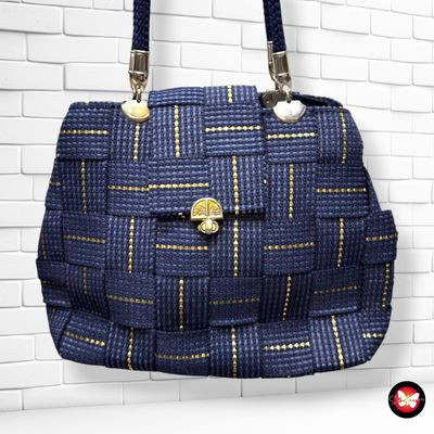 **HOY** Bolso de hombro vintage  color Azul marino y dorado Talla MEDIANO