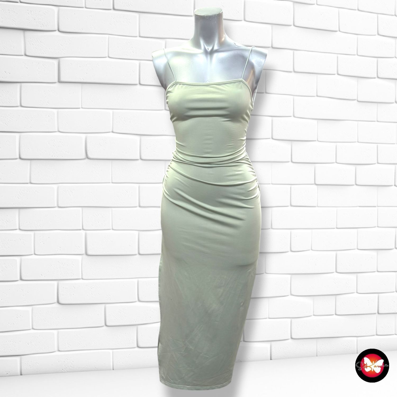 **HOY** Vestido midi con drapeado SHEIN color Verde salvia Talla XS