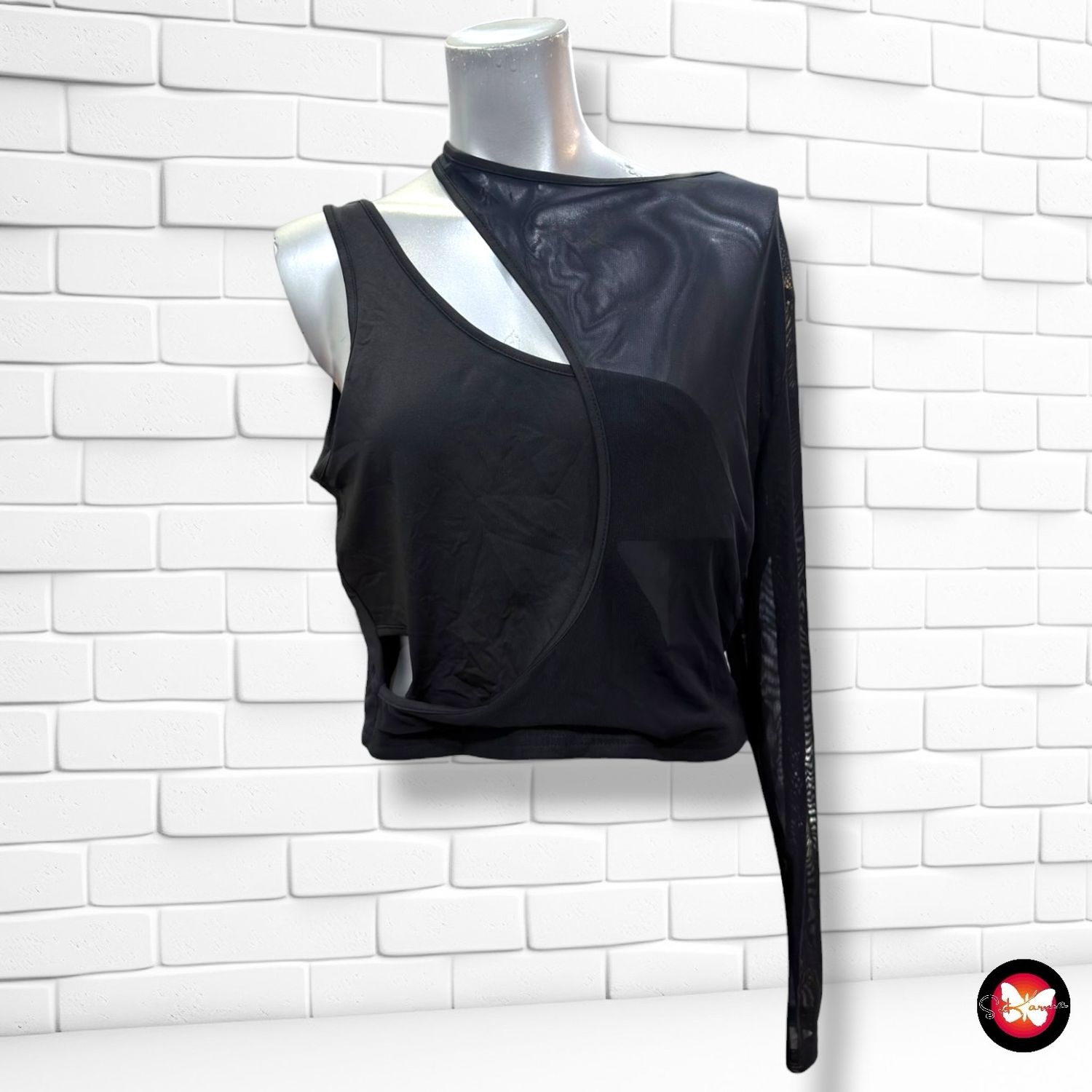 **HOY** Top crop de noche con transparencias SHEIN CURVE color Negro Talla 0XL