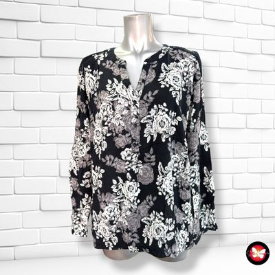 **HOY** Blusa de flores con encaje en la espalda JANINA color Negro y blanco Talla 48