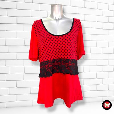**HOY** Camiseta de manga corta con lunares y encaje POMPÖÖS color Rojo y negro Talla XL