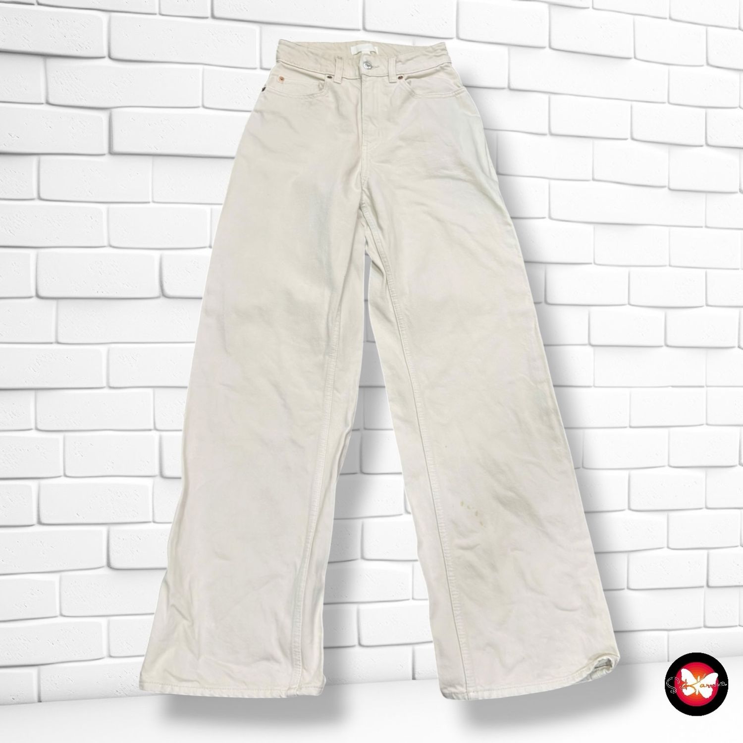 **HOY** Pantalón ancho de pierna H&amp;M color Crema Talla 34
