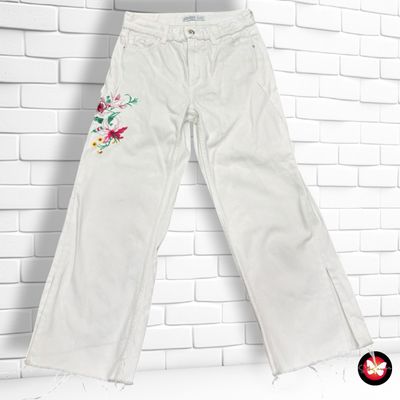 **HOY** Pantalón ancho de pierna con bordados ZARA color Blanco Talla 34