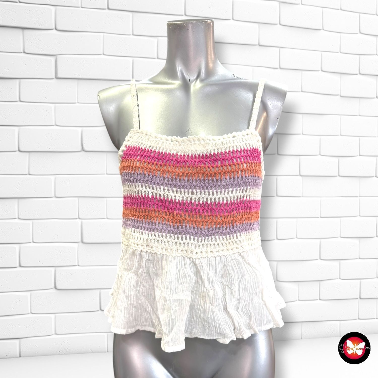 **HOY** Blusa de bambula y ganchillo MANGO color Blanco y varios Talla XS