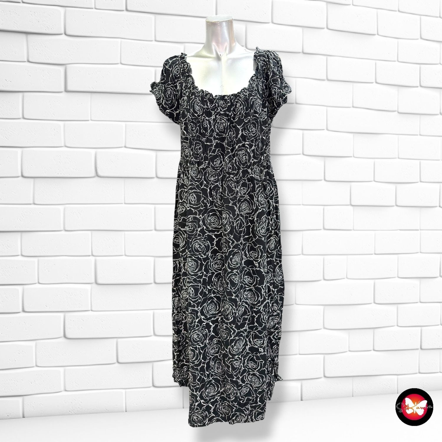 **HOY** Vestido midi escote barco BELOVED color Negro y blanco Talla 44 (grande)