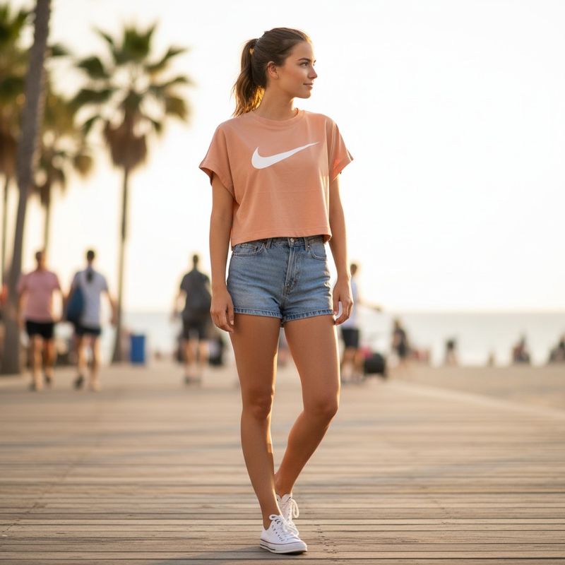 Camiseta cropped de manga corta NIKE color Arena Talla L