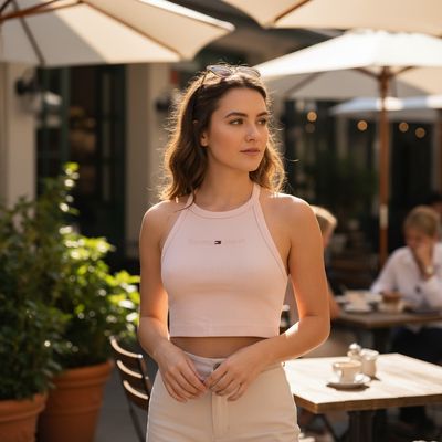 Crop top canalé TOMMY HILFIGER color Rosa Talla XXS