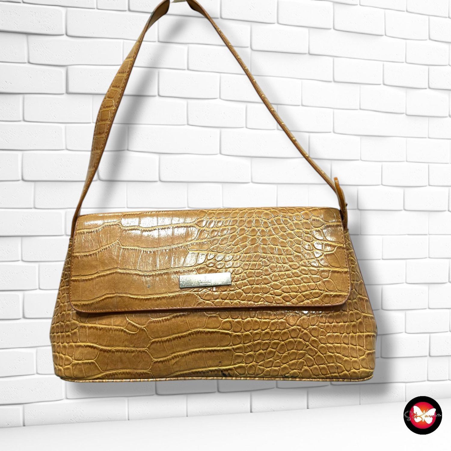 **HOY** Bolso de hombro efecto cocodrilo  color Camel Talla PEQUEÑO