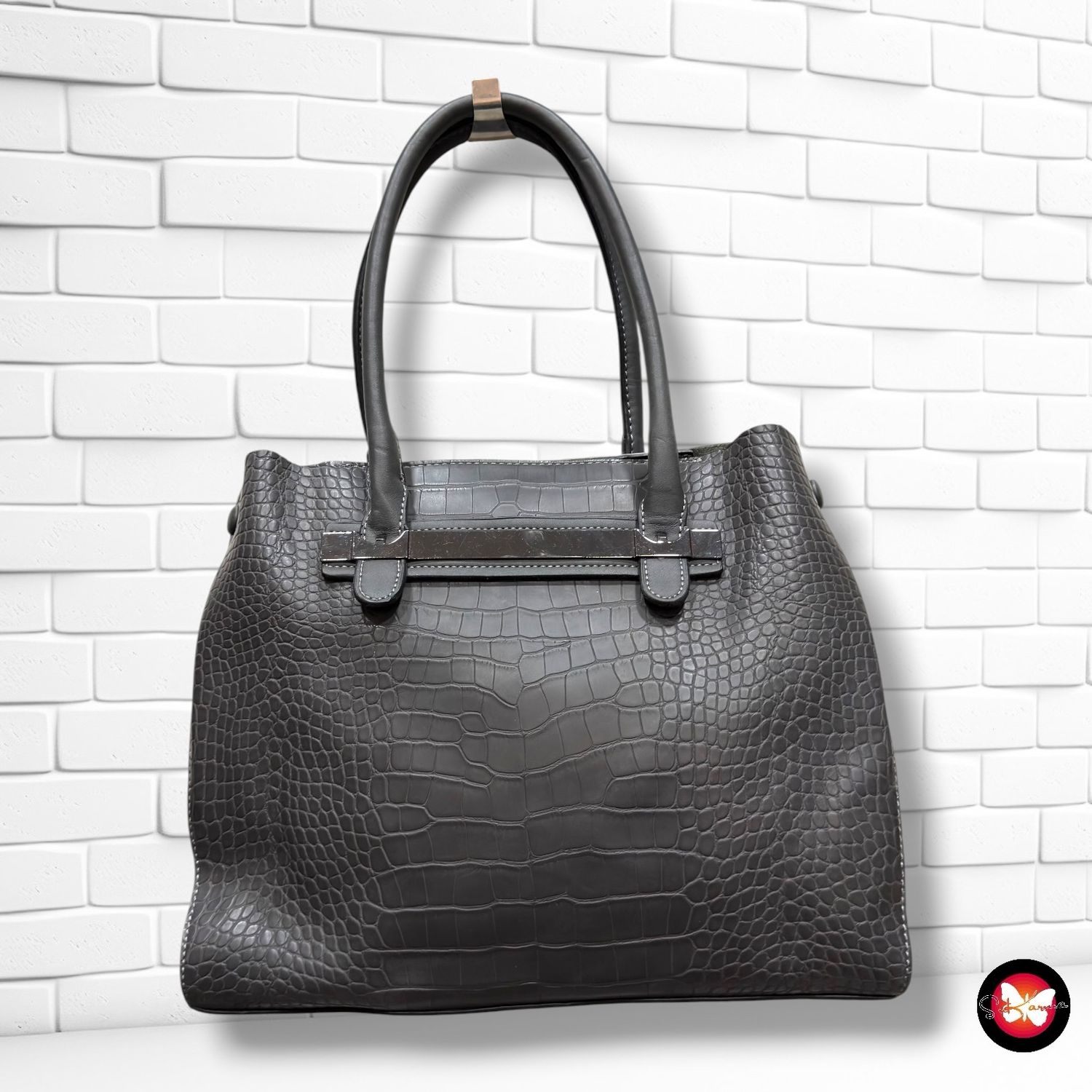 **HOY** Bolso de hombro efecto cocodrilo  color Gris Talla GRANDE