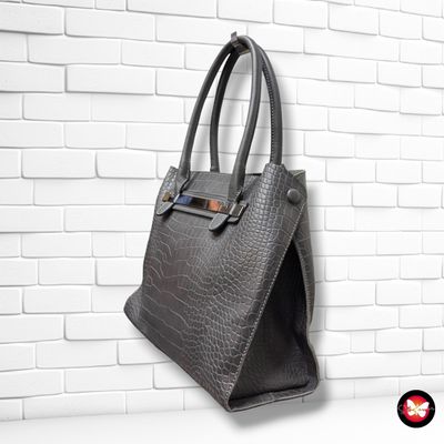 **HOY** Bolso de hombro efecto cocodrilo color Gris Talla GRANDE