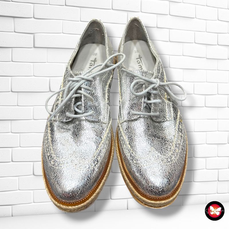 Zapatos oxford de piel TAMARIS color Plateado Talla Calzado 38