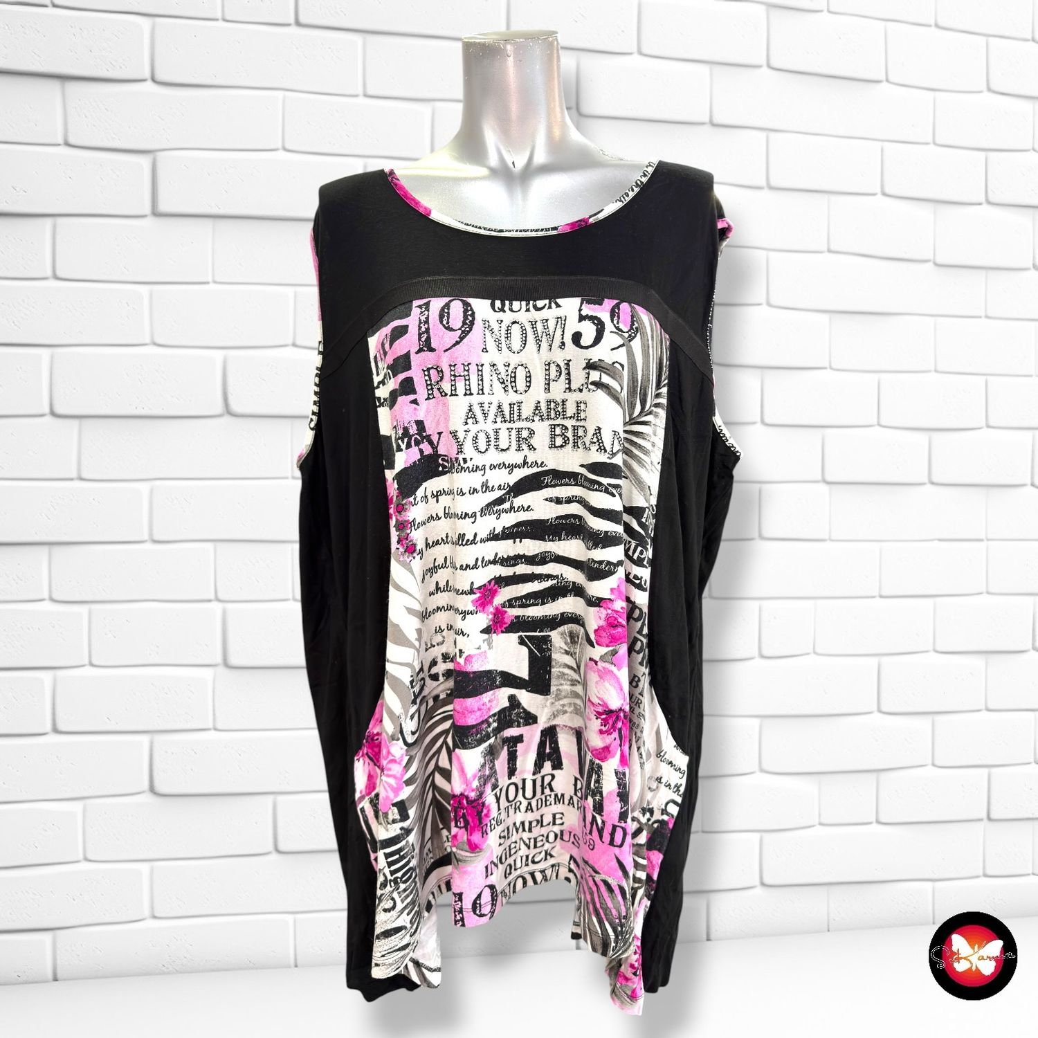 **HOY** Camiseta sin mangas CANDA color Negro, blanco y rosa Talla XXL (grande)