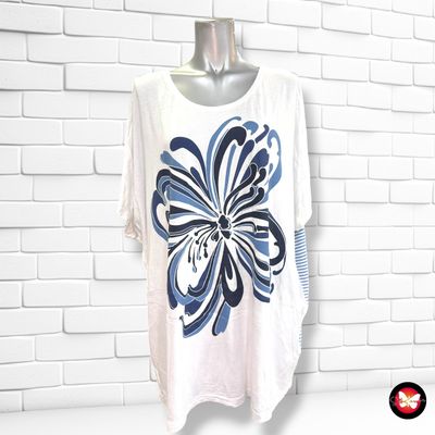 **HOY** Camiseta de manga corrta GINA LAURA color Blanco y celeste Talla XXL (grande)