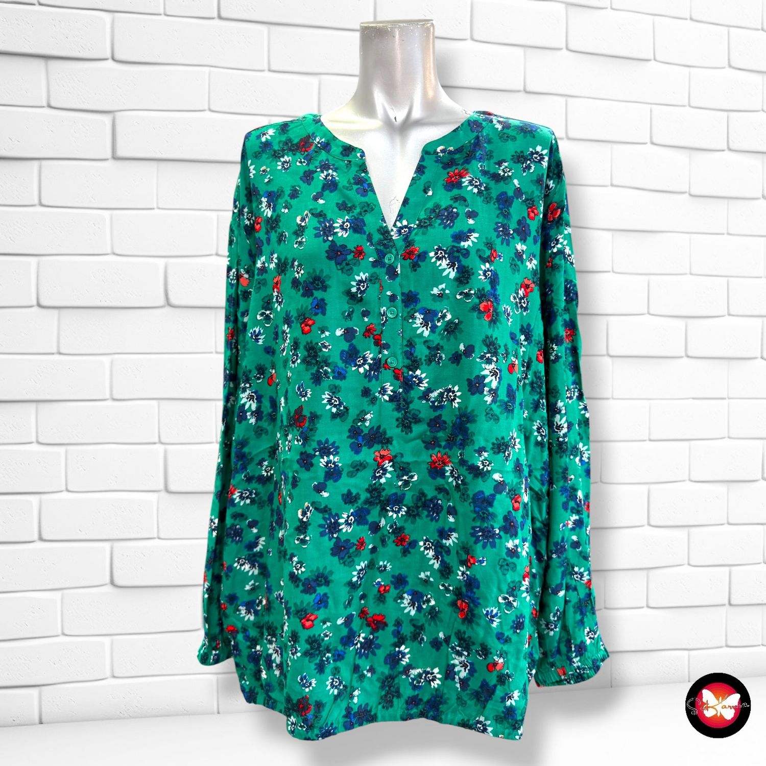 **HOY** Blusa de manga larga estampado flores CECIL color Verde y varios Talla XXL (grande)