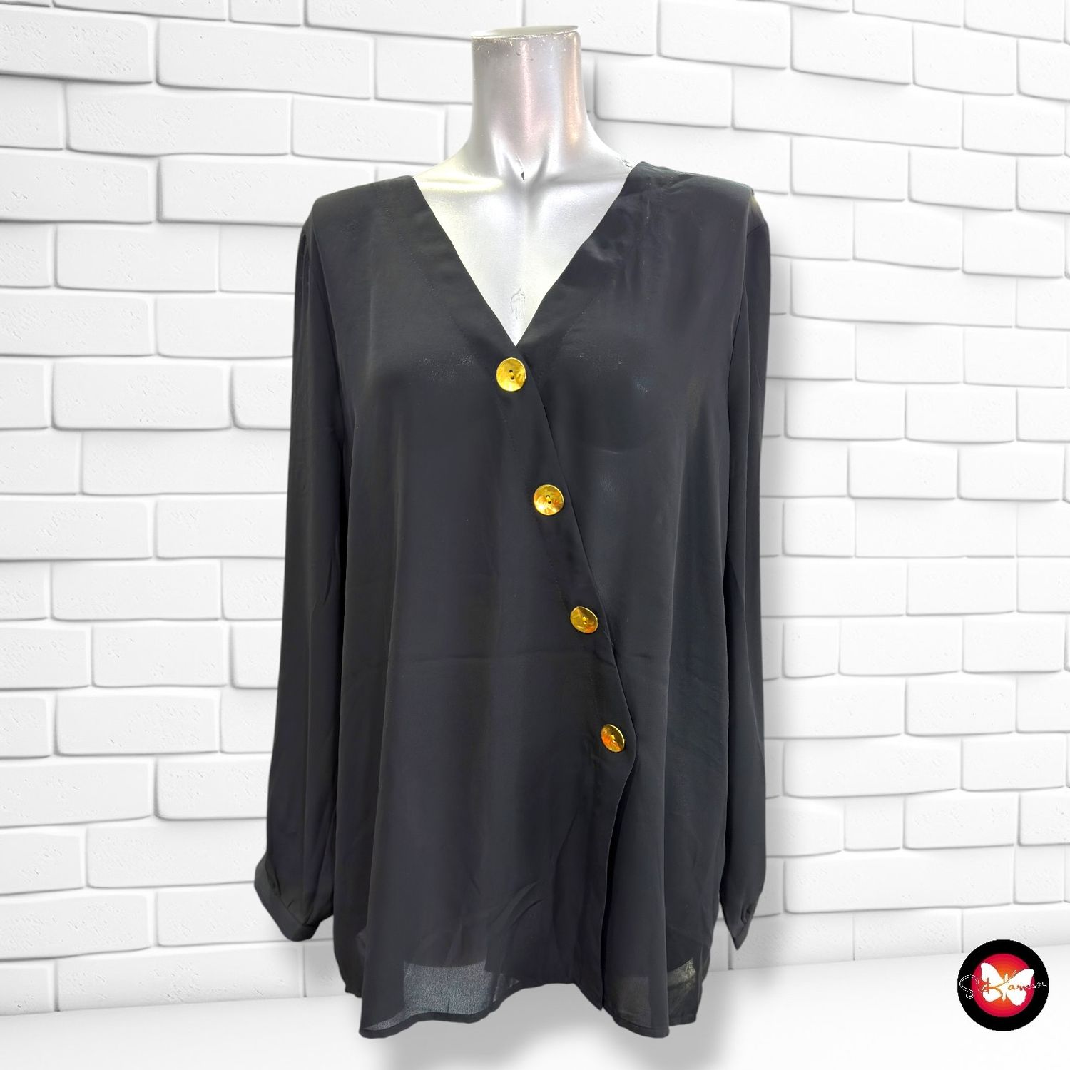 Blusa traslúcida con botones ENCUENTRO color Negro Talla 46