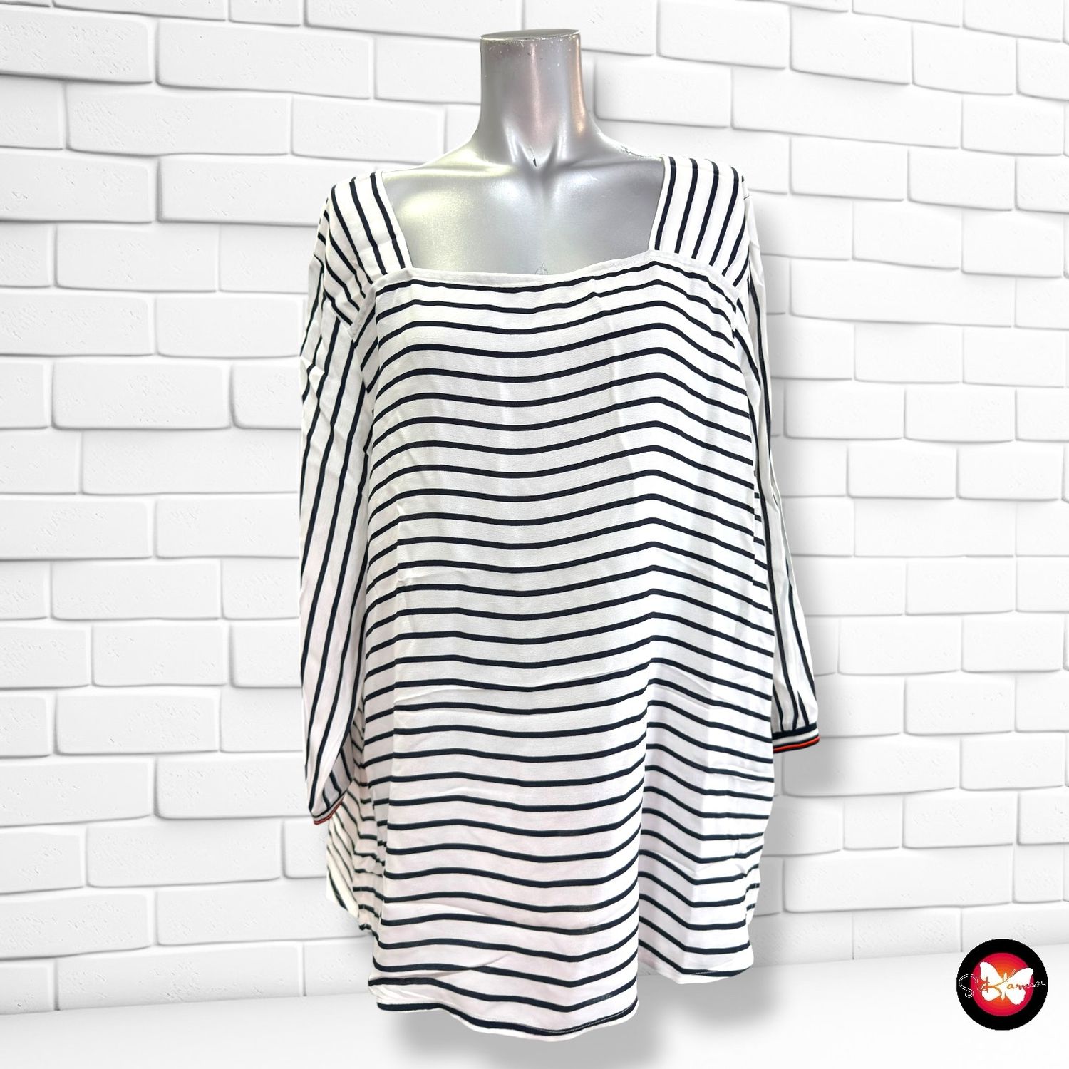 Blusa de media manga de rayitas CECIL color Blanco y azul marino Talla XL