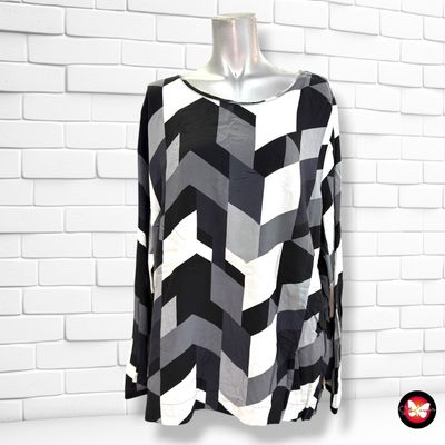 **HOY** Blusa de manga larga estampado geométrico CECIL color Negro, blanco y gris Talla XXL (grande)