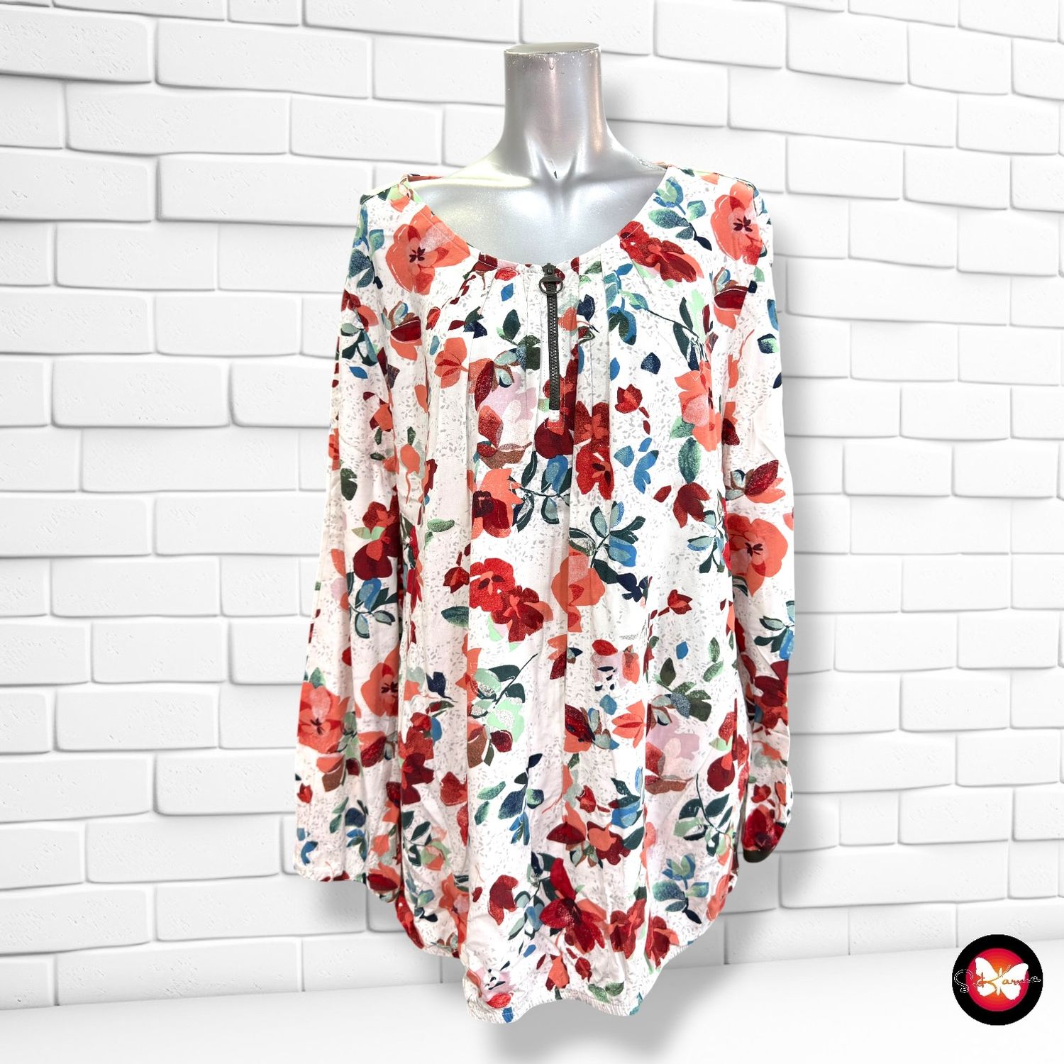 Blusa de manga larga estampado flores CECIL color Blanco y varios Talla XXL (grande)