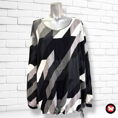 **HOY** Blusa de manga larga estampado geométrico con cordón CECIL color Negro, blanco y gris Talla XXL (grande)