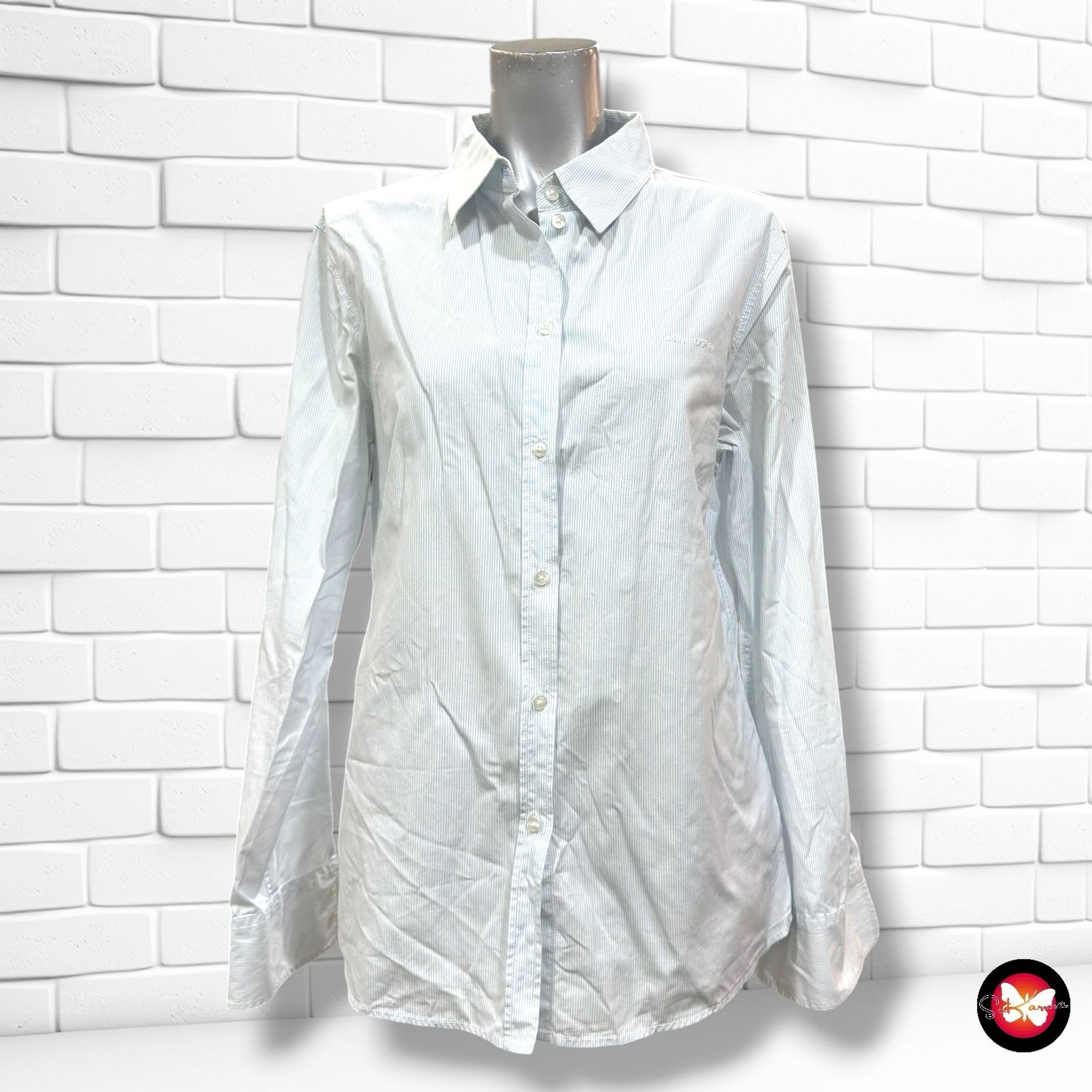 **HOY** Camisa de manga larga de rayitas MARC O’POLO color Celeste y blanco Talla 40