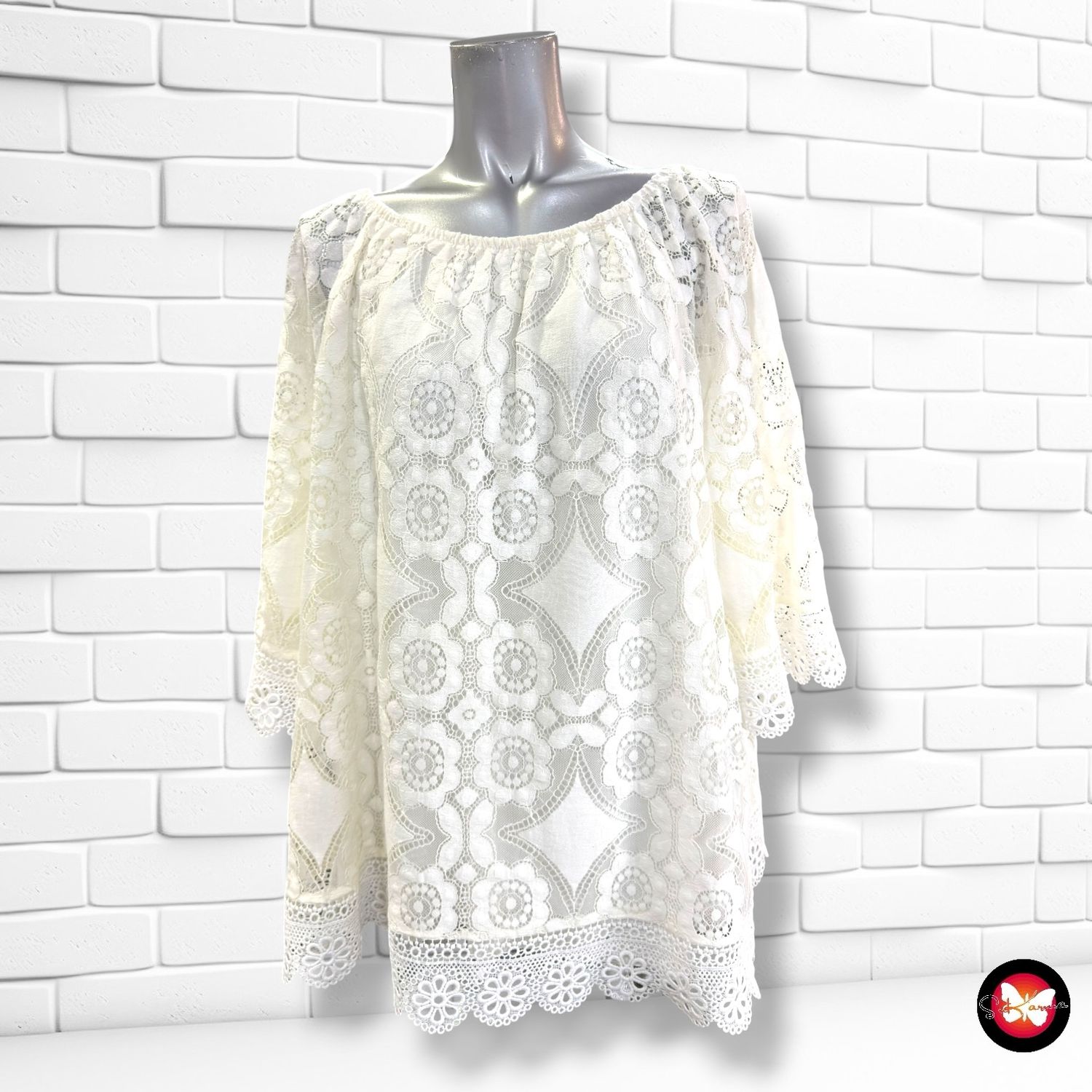 **HOY** Blusa de encaje escote barco CANDA color Hueso Talla XL (grande)