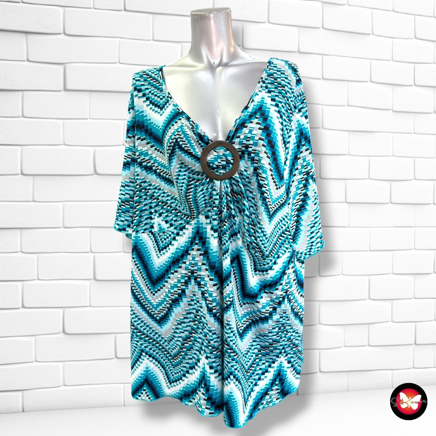**HOY** Blusa con drapeado FABIANI color Turquesa Talla 48