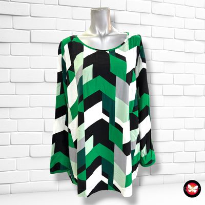 **HOY** Blusa estampado geométrico CECIL color Verde, negro y blanco Talla XXL (grande)