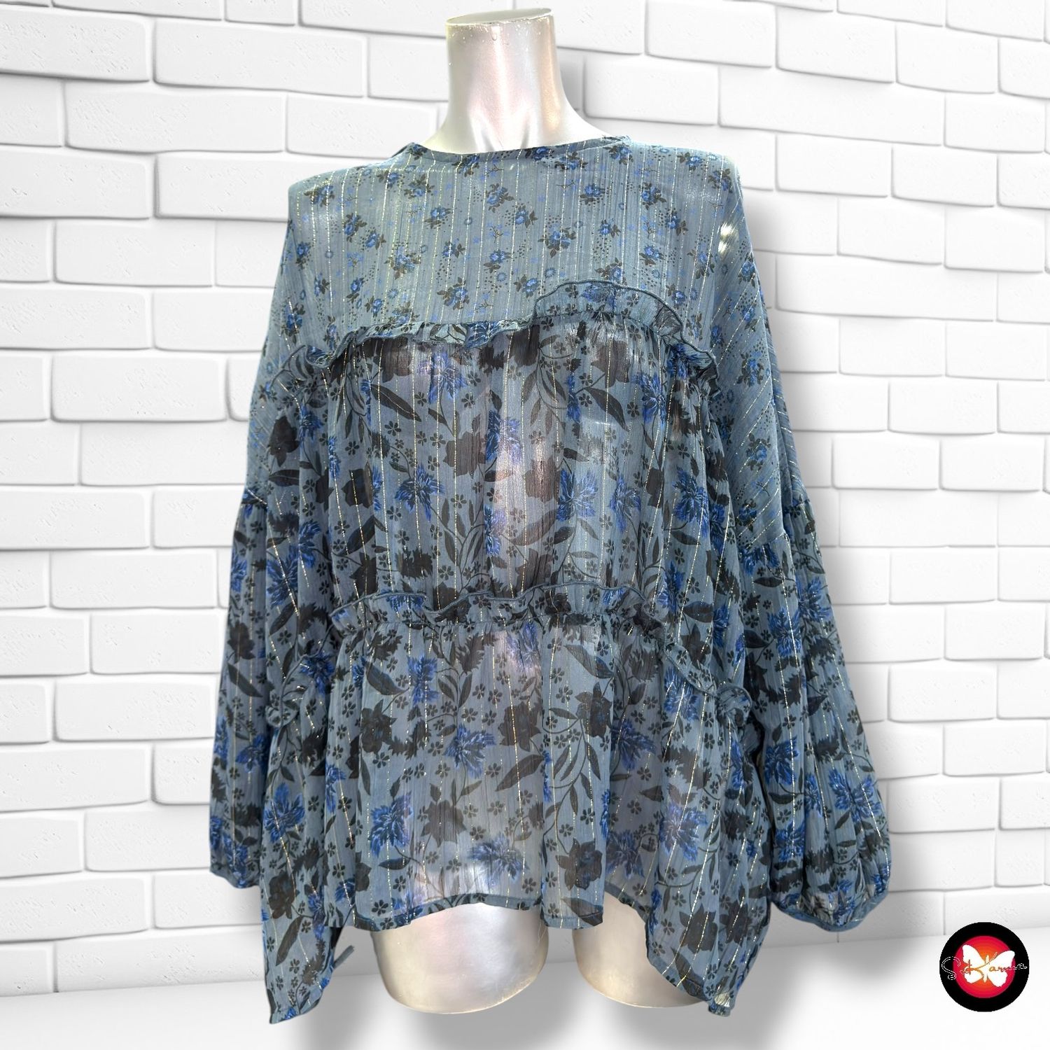 **HOY** Blusa traslúcida con brillo ZARA color Azul Talla L (grande)