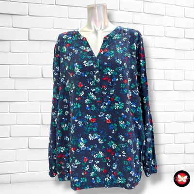 **HOY** Blusa de manga larga de florecitas CECIL color Azul marino y varios Talla XXL (grande)