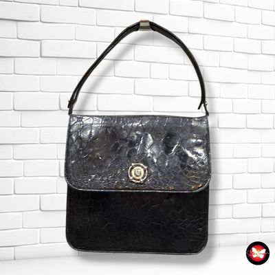 **HOY** Bolso de hombro vintage de piel efecto cocodrilo  color Negro Talla PEQUEÑO