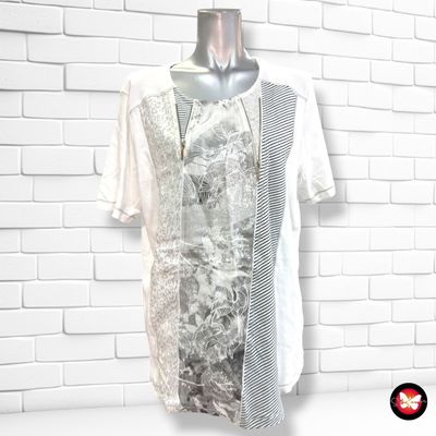 **HOY** Camiseta de manga corta con lino color Blanco y plateado Talla 44