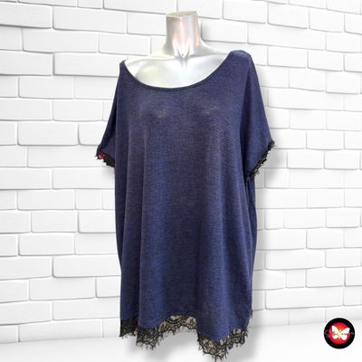 **HOY** Jersey de manga corta con encaje KIABI color Azul marino y negro Talla 54/56