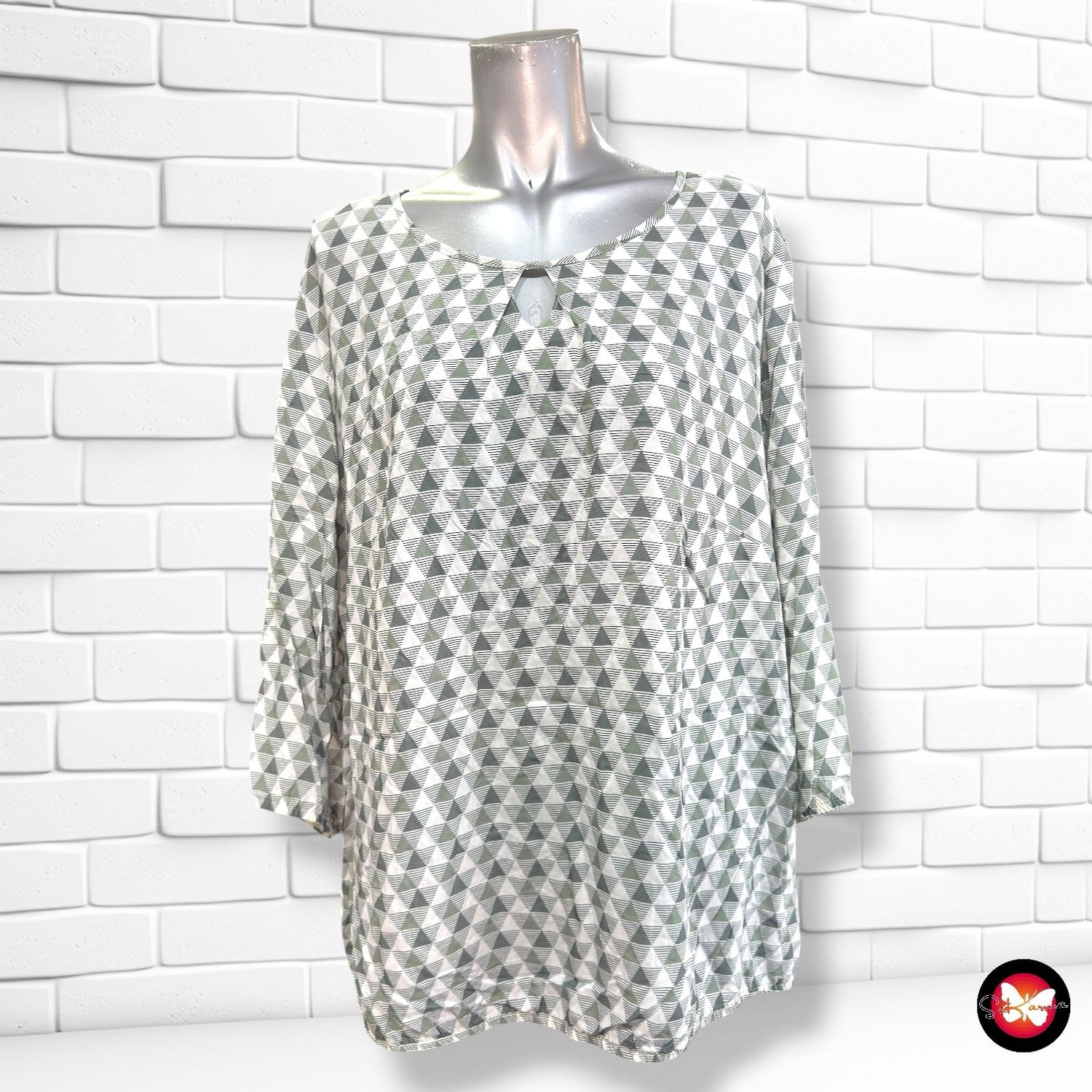 **HOY** Blusa de media manga SEIDEL color Blanco, gris y verde Talla 46